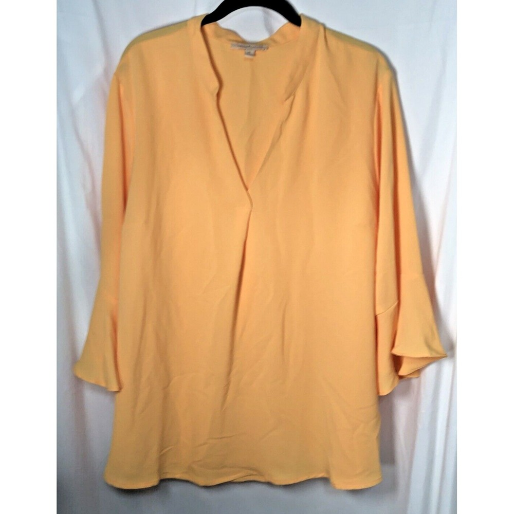 Gibson Latimer‎ Women's Dark Yellow V-Neck 3/4 Bell Sleeve Top - Size 2X